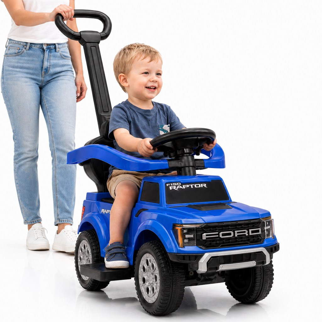 3 In 1 Push Car for Toddlers, Licensed Ford F-150 Ride On Push Car with Removable Parents Handle, Guardrails, Horn, LED Light, Kids Ride On Toy for Ages 18-36 Months, Black