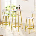 UHOMEPRO 3-Pieces Round Dining Bar Table Set for 2, Modern Counter Height Kitchen Table with 2 PU Upholstered Stools, Wood Pub Bar Table Set Perfect for Kitchen Small Space Living Room, White+Gold