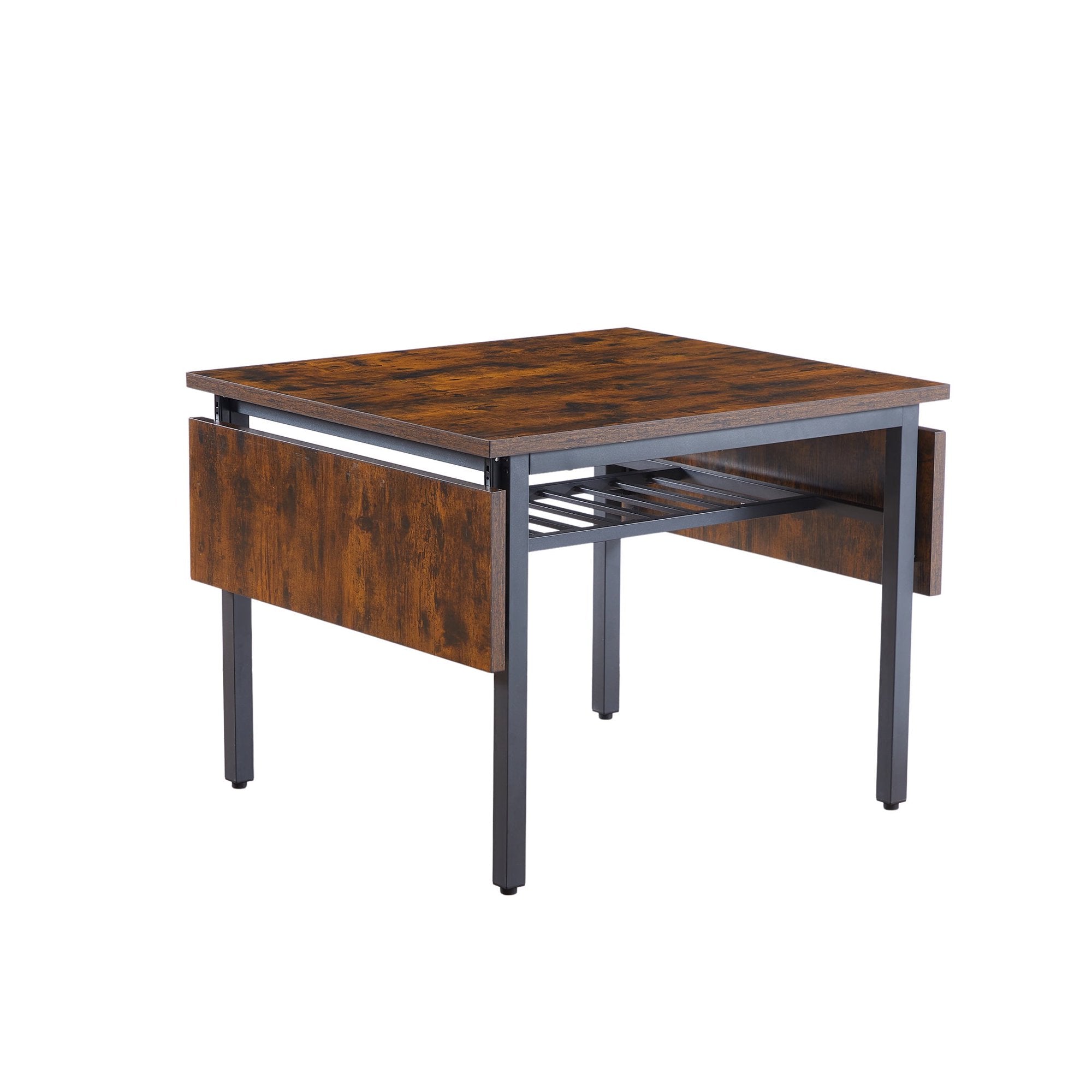 UHOMEPRO Extendable Dining Table with Storage Shelf for 4-6 Person, Wood Kitchen Table with Adjustable Feet and Thickened Iron Frame, Rectangular Dining Table for Kitchen Dining Living Room, Brown