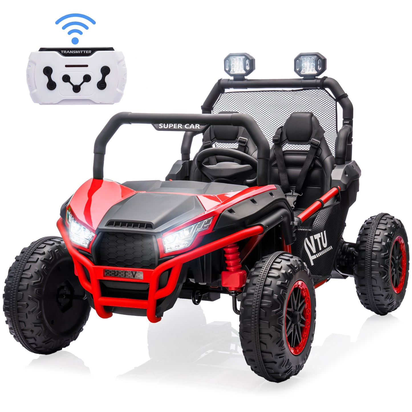 COCLUB 24V 7AH Powered Ride On Cars 2 Seat Truck with Remote Control, LED Light, MP3 Player, Spring Suspension Electric Ride On Toys for Boy Girl