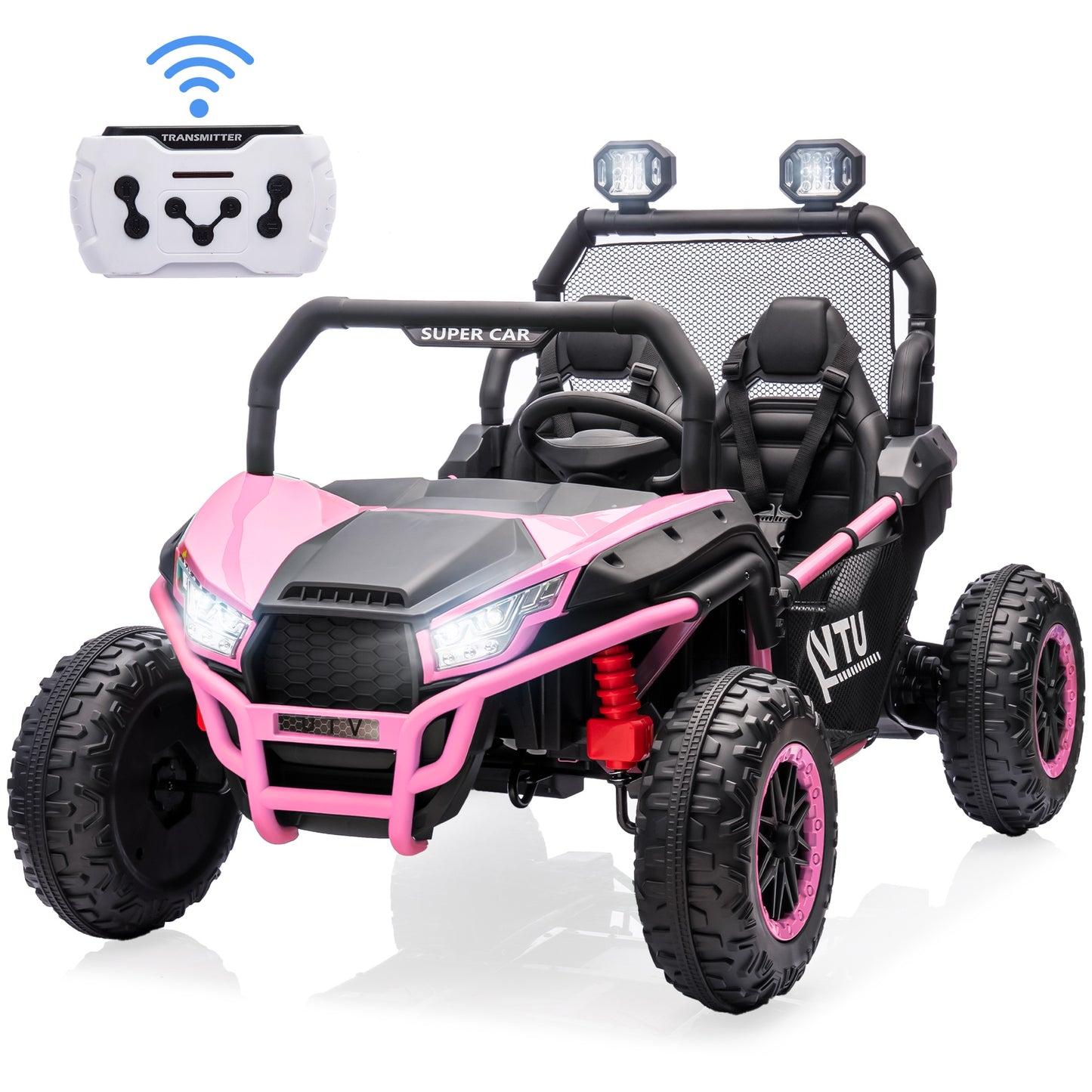 COCLUB 24V 7AH Powered Ride On Cars 2 Seat Truck with Remote Control, LED Light, MP3 Player, Spring Suspension Electric Ride On Toys for Boy Girl