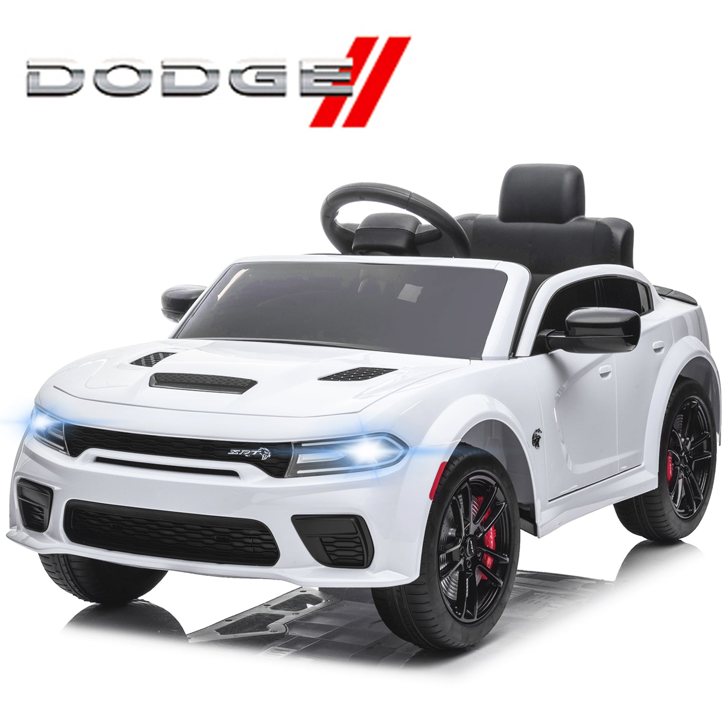 12V Ride On Car, Dodge Charger Powered Electric Car with Battery Powered, Bluetooth, Remote Control, LED Light, Ride On Toy for Ages 3+ Kids